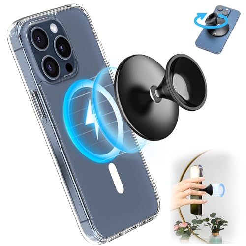 Magnetische Saugnapf Handy Griff, 360° Drehung Saugnapf Handyhalter für MagSafe Kompatibel mit iPhone 15 14 13 12 Pro Max Plus, Spiegelabsorbierender Handyhalter für Selfies & Videos, Nicht Popsocket von Kiorafoto