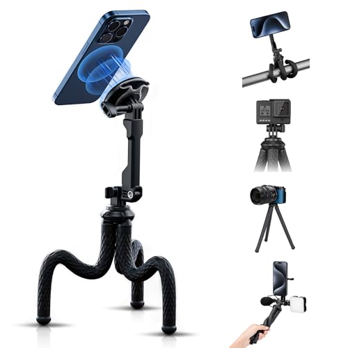 Erweitertes magnetisches Flexibles Stativ für Telefon, Höhe & Winkel einstellbar biegsames Octopus-Stativ Handy-Ständer für Magsafe & Android & Kompaktkamera & GoPro Reise Selfie/Vlog/Videoaufnahme von Kiorafoto