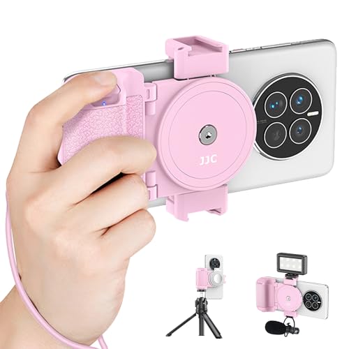 Rosa Smartphone Kameragriff mit Zwei Cold Shoe-Halterungen und Abnehmbarer drahtloser Fernbedienung Kompatibel mit iPhone 15 14 13 12 11 XS X XR Android (55-90mm breit), für Selfie Vlog Video von Kiorafoto