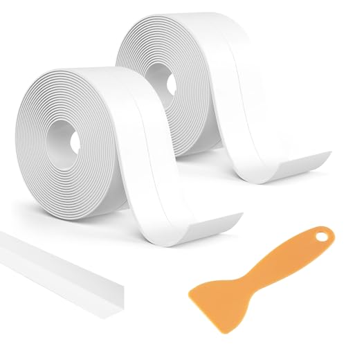 Kiperline Weichsockelleiste Selbstklebend, 19x19mm Dichtungsstreifen Selbstklebend Weiß 6,4m PVC Dichtungsbänder mit Spatel für Küche Waschbecken Arbeitsplatte Badezimmer Toilette (2 Roll,3,2m/Roll) von Kiperline