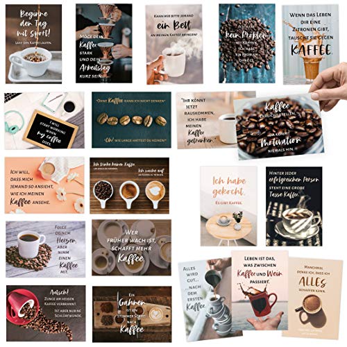 Kipitan 20 Postkarten Set Kaffee - mit lustigen Sprüchen für Kaffeliebhaber - zum Versüßen im Büro oder Homeoffice und für einem guten Start in den Tag von Kipitan