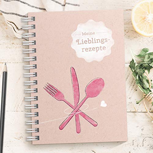 Kipitan DIY Rezeptbuch zum selberschreiben: Meine Lieblingsrezepte – Modernes DIN A5 Kochbuch zum selbstgestalten mit Inhaltsverzeichnis, Register und Schutzfolie (d) Rosa/Pink von Kipitan