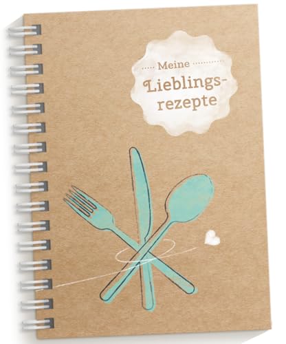 Kipitan DIY Rezeptbuch zum selberschreiben: TÜRKIS – Meine Lieblingsrezepte – Modernes DIN A5 Kochbuch zum selbstgestalten mit Inhaltsverzeichnis, Register und Schutzfolie (Made in Germany) von Kipitan