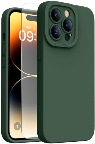 Kiresen Magnetisch für iPhone 14 Pro Hülle mit Displayschutzfolie, Kabelloses Laden Kompatibel Aktualisierter Kameraschutz Silikon Stoßfest Schutzhülle für iPhone 14 Pro Armeegrün von Kiresen