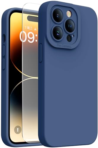 Kiresen Magnetisch für iPhone 14 Pro Hülle mit Displayschutzfolie, Kabelloses Laden Kompatibel Aktualisierter Kameraschutz Silikon Stoßfest Schutzhülle für iPhone 14 Pro Navy Blau von Kiresen