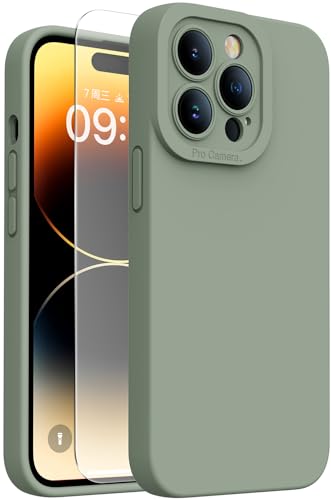 Kiresen Magnetisch für iPhone 14 Pro Hülle mit Displayschutzfolie, Kabelloses Laden Kompatibel Aktualisierter Kameraschutz Silikon Stoßfest Schutzhülle für iPhone 14 Pro Porzellan Blau von Kiresen