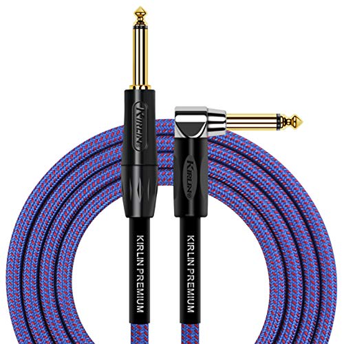 Kirlin Cable IWB-202BFGL-10/RO Instrumentenkabel, gerade auf rechtwinklig, 1/4-Zoll-Stecker, Premium-Plus Instrumentenkabel, Königsblau Tweed Gewebte Ummantelung von Kirlin