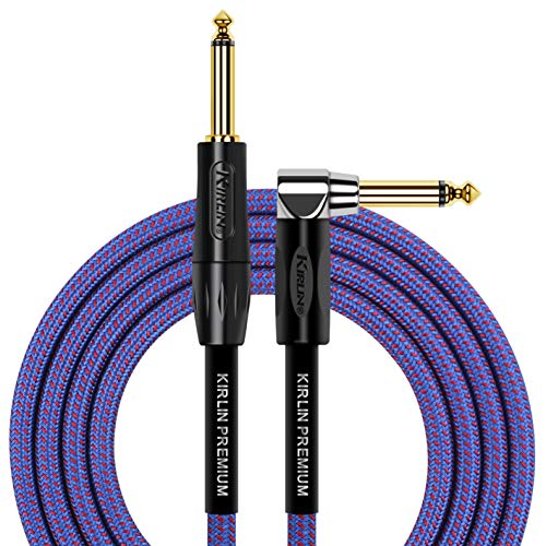 Kirlin Cable IWB-202BFGL-20/RO Instrumentenkabel, gerader auf rechtwinkliger 1/4-Zoll-Stecker, Premium-Plus Instrumentenkabel, Königsblau Tweed Gewebte Ummantelung von Kirlin