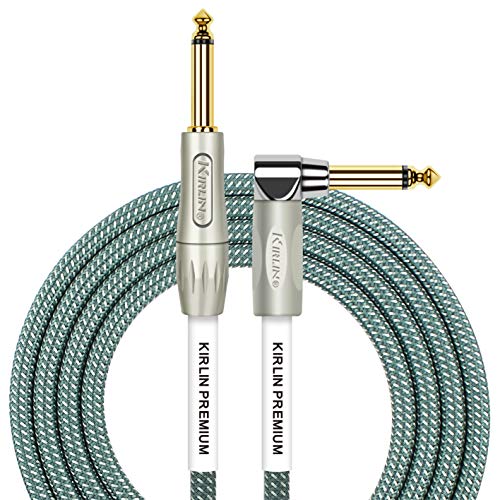 Kirlin Cable IWB-202PFGL-10/OL Instrumentenkabel, gerade auf rechtwinklig, 1/4-Zoll-Stecker, Premium Plus-Instrumentenkabel, Olivgrün Tweed Woven Jacket von Kirlin