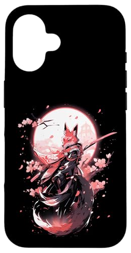 Samurai Fuchs Krieger Japanischer Fuchs Hülle für iPhone 16 von Kirschblüten Fuchs Ninja Folklore Krieger Geschenk