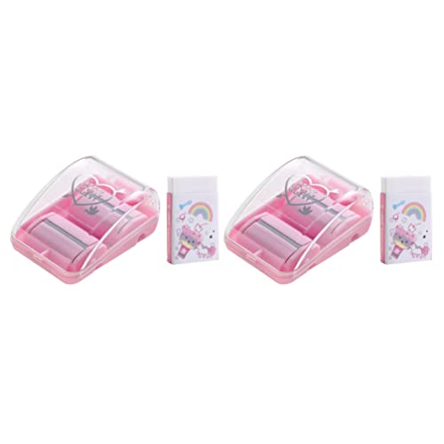 Kisangel 2 Sets Mini Radiergummi Reiniger Roller mit Radiergummi Desktop Radierer Krümelsammler Tragbarer Radiergummi Rasierpinsel für Haushalt, Rosa von Kisangel