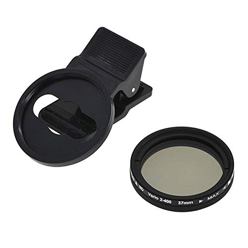 Kisbeibi Universal 37 mm Clip-on ND 2-400 Handy-Kamera-Objektiv-Filter-Kit: verstellbarer Graufilter mit Handy-Clip für dynamische Bildschirme, Wasserfall, Stream, Wellenaufnahmen von Kisbeibi