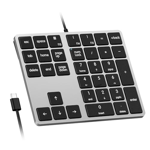 Kisnt Kabelgebundener USB-C-Nummernblock, 34-Tasten-Ziffernblock, schmaler Typ-C-Numpad, tragbare 10-Tasten-USB-Tastatur für Laptop, Apple Mac iMac MacBook Pro/Air, Windows PC Kisnt Kabelgebundener USB-C-Nummernblock, 34-Tasten-Ziffernblock, schmaler Typ-C-Numpad, tragbare 10-Tasten-USB-Tastatur für Laptop, Apple Mac iMac MacBook Pro/Air, Windows PC von Kisnt