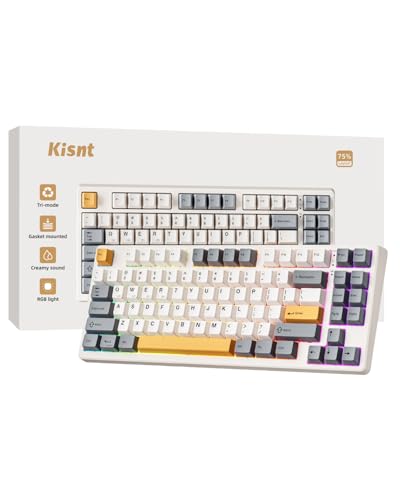 Kisnt Kabellose mechanische Tastatur, cremiger Sound, Gaming-Tastatur mit Bluetooth/2,4 GHz/USB-C, 75 % 85 Tasten, kompakte Hot-Swap-Tastatur, personalisierbar für Win/Mac von Kisnt