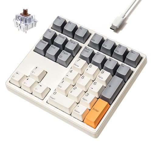 Kisnt Mechanischer Nummernblock, 34 Tasten, Hot Swappable Numpad, kabelgebunden, USB-Ziffernblock mit PBT-Tastenkappen, weiße Hintergrundbeleuchtung, Tastatur für Laptop, MacBook, PC Desktop (brauner von Kisnt