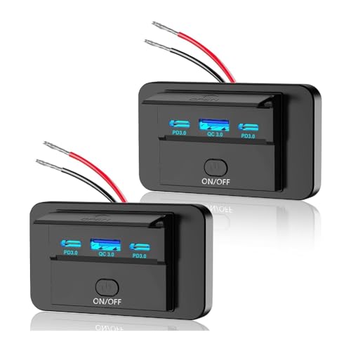 Kissmii 2 Stück 3 Anschlüsse 12 V RV-USB-Steckdose 90 W, Dual PD3.0 Typ-C Schnellladung 72 W & USB QC3.0 18 W Panel-Wandhalterung von Kissmii