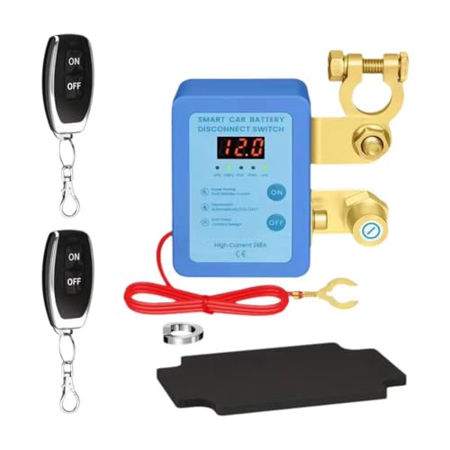 Kissmii Fernbedienbarer Batterietrennschalter mit LED-Spannungsanzeige, Stromabschalter, Auslaufschutz für Auto, Blau von Kissmii