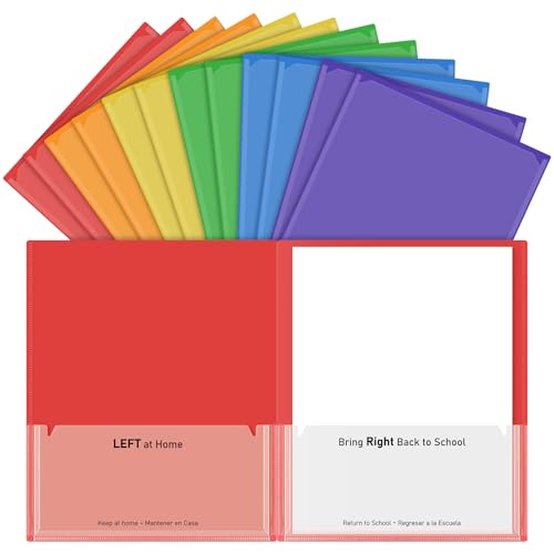 Kisston 12 Stück 2 Taschen Heavy Duty Klassenzimmer Verbinder Schule zu Hause Ordner verschiedene Farben Student Bürobedarf (Englisch und Spanisch) von Kisston