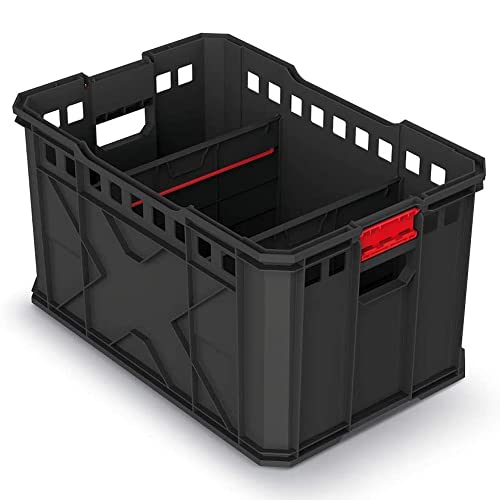 Kistenberg Transportkiste Lagerkiste Werkzeugkiste Stapelbox (inklusive 2x Trennwände, stapelbar, Ladefähigkeit bis 50 kg, schwarz, Kunststoff, X-Block Pro Abmessungen: 536 x 354 x 300 mm) von Kistenberg