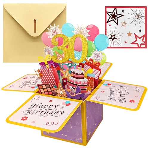 Kisvic 30.Geburtstagskarte, 3D Pop Up Karte Geburtstag mit Umschlag, Romantik Kreativ Geburtstagsgeschenk, Happy Birthday Grußkarte für Männer Frauen Mama von Kisvic