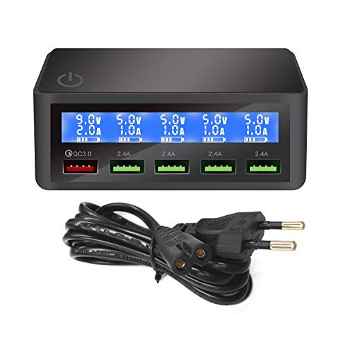 Multi Handys Ladestation mit LCD Display,50Watt 10A USB Ladegerät Mehrfach mit QC3.0 Port,5V/9V/12V USB Netzteil Netzstecker für i Phone 15 14 13 12 11 Pro Max usw,Schwarz von Kitbox