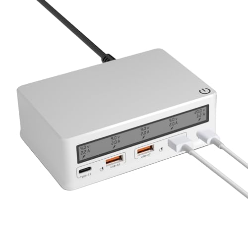 USB C Ladegerät 65W, USB Schnellladegerät Mehrfach mit 2 USB-C und 3 QC Ports,Power Adapter USB Ladegerät Display Mehrfachstecker Steckdosen für iPad,Samsung Pixel 7 i Phone 15 usw,Weiß von Kitbox