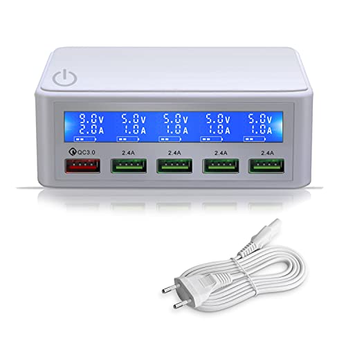 USB Ladegerät Mehrfach, 50Watt Multi USB Ladestation mit Quick Charge 3.0 USB Schnellladen Ladeadapter, 5V/9V/12V USB Ladehub für i Phone i Pad und mehrere Geräte,Weiß von Kitbox