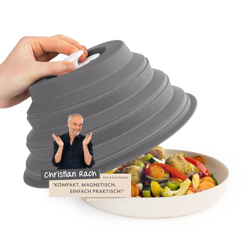 KitchBo Faltbare Mikrowellenhaube mit Magnet zur einfachen Verstauung in der Mikrowelle | Christian Rach sagt: Kompakt, magnetisch, einfach praktisch [Silikon, BPA frei) von KitchBo