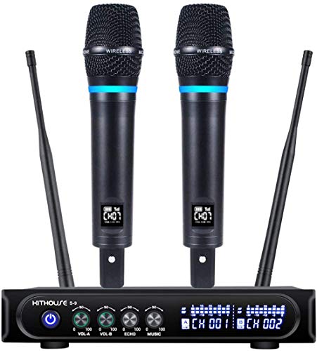 Kithouse S9 UHF Rechargeable Wireless Microphone System Karaoke Microphone Wireless Mic Cordless Dual with Bluetooth Receiver Box + Volume Control Echo for Karaoke Singing Speech Meeting Church von Kithouse