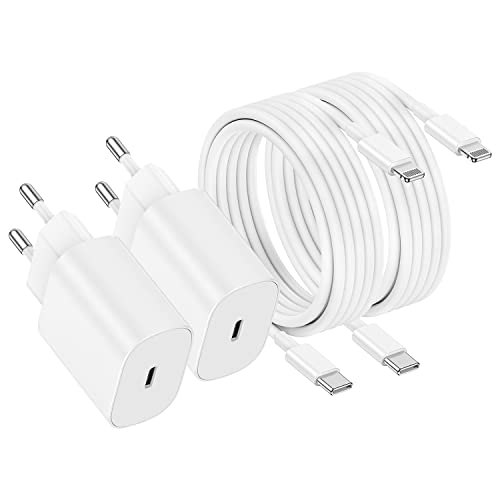 2 Pack iPhone Schnellladegerät,Apple Netzteil Ladegerät 20W mit USB C Light-ning Kabel 2M Original, Type C Ladeadapter, Power Adapter Stecker und Ladekabel für iPhone 14Pro Max/13/12/11/XS/XR/8 iPad von Kitminun