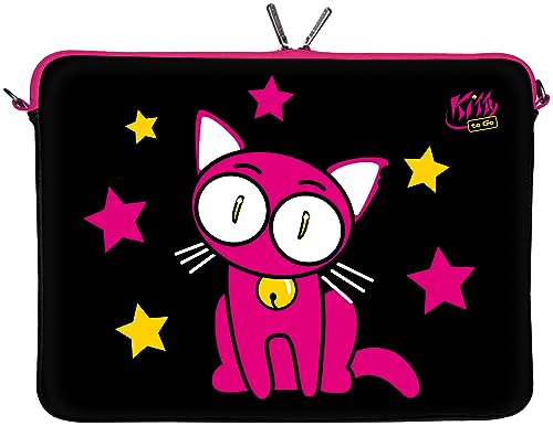 Kitty to Go LS142-13 Designer Mac Book Tasche 13 Zoll aus Neopren passend als iPad Pro Case 12.9 bis 13.3 Zoll (33.8 cm) MacBook Air Hülle Katze schwarz-pink von Digittrade