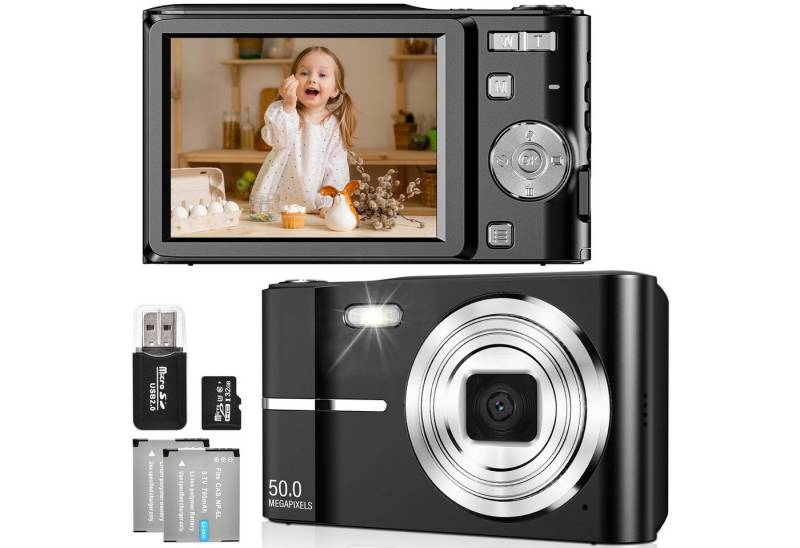 Kityhome Kompaktkamera Digital – Digitalkamera mit Digitalzoom, Fotokamera Kompaktkamera (50 MP, 1080P, 16x optischer Zoom, 2,4 Zoll Bildschirm, Webcam-Funktion) von Kityhome