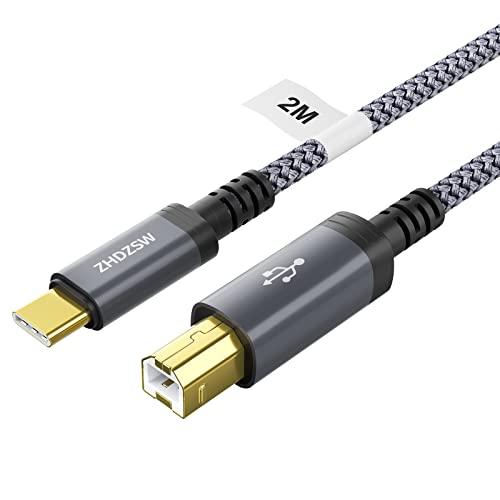 USB B anf USB C Kabel 2M USB C Druckerkabel Geflochten Geeignet fürMacBook Pro/Air, Matebook, Dell, HP, Canon, Scanner, Digital Piano,MIDI etc von Kiuet