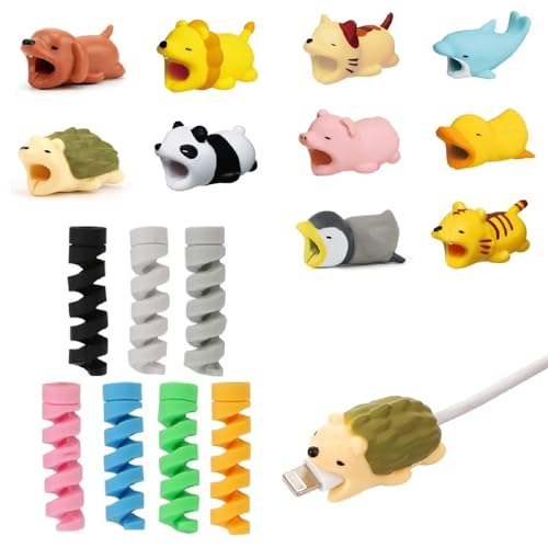 Tiere Kabelschutz,Cable External Protector,Kabelbruchschutz Kunststoff,Silikon Kabelschoner,17PC Niedlich Kabel Saver Kabel Knickschutz für Meisten Telefone Laptops Ladegerät Datenkabel von Kiuiom