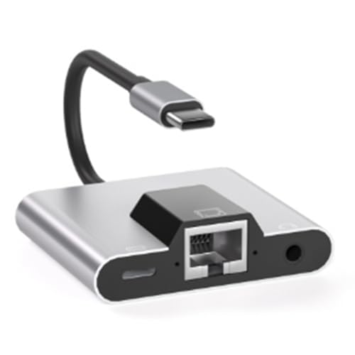 Kivvlbzeq Typ-C auf Ethernet-LAN-Netzwerkadapter, Hub, USB C auf 3,5 mm Audio-PD, Schnellladestation für Laptop, Handy, langlebig, einfach zu bedienen von Kivvlbzeq