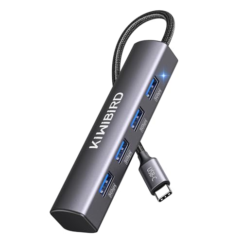 KiWiBiRD USB C Hub, 4 x USB 3.0 5 Gbps Anschluss, Typ C zu USB-A Multiport-Adapter Verteiler Kompatibel mit MacBook Air Pro M1 M2, iPhone 15, iPad, iMac, Galaxy S23, Surface, PS5, Drucker, Headset von KiwiBird