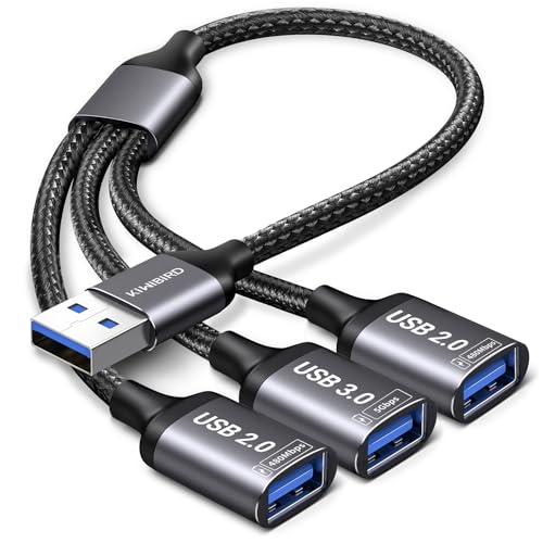 KiWiBiRD USB Splitter 1 zu 3 Y Kabel, Verteiler Adapter 1x USB 3.0 2X USB 2.0 Port Extender Erweiterung Ladekabel für Strom und Daten Kompatibel mit Mac PS5 PS4 Auto Laptop TV Drucker Tastatur Maus von KiwiBird