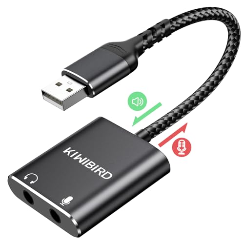 KiWiBiRD USB auf 3,5mm Klinke Adapter, Externe Soundkarte, USB Kopfhörer und Mikrofon Klinkenadapter, Headset Aux USB Adapter Kompatibel mit PS5 PS4, MacBook Air Pro, Raspberry Pi, Windows PC, Mac von KiwiBird