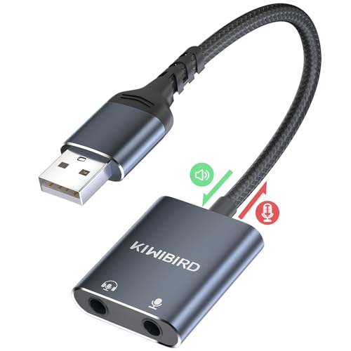 KiWiBiRD USB auf 3,5mm Klinke Adapter, Externe Soundkarte, USB Kopfhörer und Mikrofon Klinkenadapter, Headset Aux USB Adapter Kompatibel mit PS5 PS4, MacBook Air Pro, Raspberry Pi, Windows PC, Mac von KiwiBird