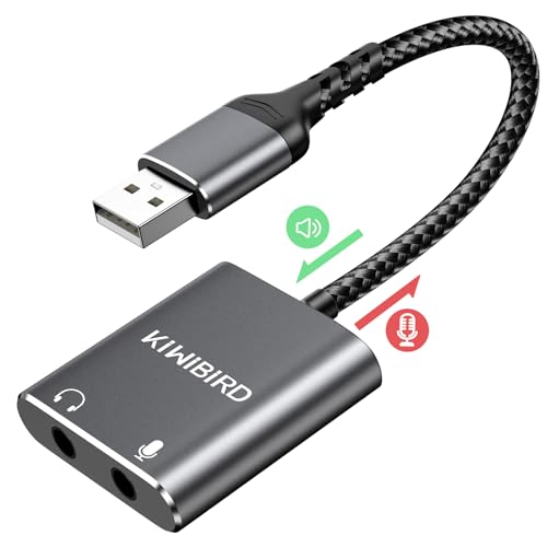 KiWiBiRD USB auf 3,5mm Klinke Adapter, Externe Soundkarte, USB Kopfhörer und Mikrofon Klinkenadapter, Headset Aux USB Adapter Kompatibel mit PS5 PS4, MacBook Air Pro, Raspberry Pi, Windows PC, Mac von KiwiBird