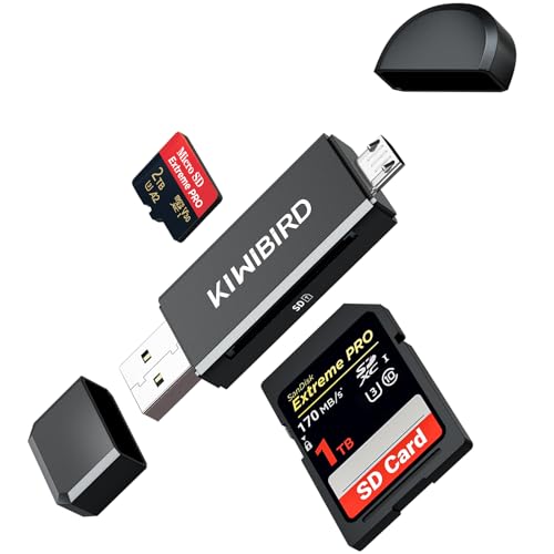 KiwiBird SD Micro SD Kartenleser, USB 2.0 Kartenlesegerät, Micro USB OTG Speicherkarten Adapter für SDXC SDHC Micro SDXC Micro SDHC Karten, UHS-I Karte für MACs, Notebooks, Tablets, Android Handy von KiwiBird
