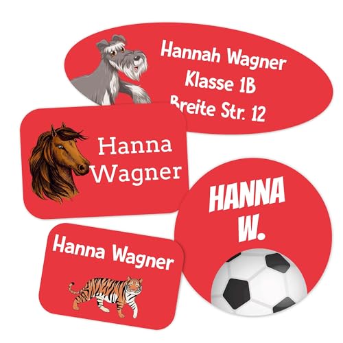 Kiwistar - 100 Namensschilder für Kleidung Rolle mix Set - rot - Namensaufkleber Kinder Schule zum aufbügeln mit Bügeleisen - Wäscheetiketten zum aufbügeln - Wunschtext waschmaschinenfest von Kiwistar