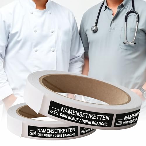 Kiwistar - 150 Namensschilder für Kleidung Rolle 6x1 cm - schwarz - Namensaufkleber Berufsbekleidung zum aufbügeln mit Bügeleisen - Wäscheetiketten zum aufbügeln - Wunschtext waschmaschinenfest von Kiwistar