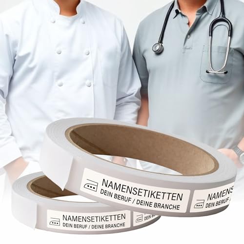 Kiwistar - 150 Namensschilder für Kleidung Rolle 6x1 cm - weiß - Namensaufkleber Berufsbekleidung zum aufbügeln mit Bügeleisen - Wäscheetiketten zum aufbügeln - Wunschtext waschmaschinenfest von Kiwistar