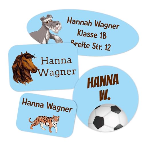Kiwistar - 150 Namensschilder für Kleidung Rolle mix Set - blau - Namensaufkleber Kinder Schule zum aufbügeln mit Bügeleisen - Wäscheetiketten zum aufbügeln - Wunschtext waschmaschinenfest von Kiwistar