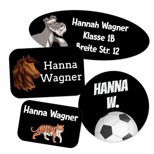 Kiwistar - 200 Namensschilder für Kleidung Rolle mix Set - schwarz - Namensaufkleber Kinder Schule zum aufbügeln mit Bügeleisen - Wäscheetiketten zum aufbügeln - Wunschtext waschmaschinenfest von Kiwistar