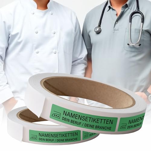 Kiwistar - 500 Namensschilder für Kleidung Rolle 6x1 cm - grün - Namensaufkleber Berufsbekleidung zum aufbügeln mit Bügeleisen - Wäscheetiketten zum aufbügeln - Wunschtext waschmaschinenfest von Kiwistar