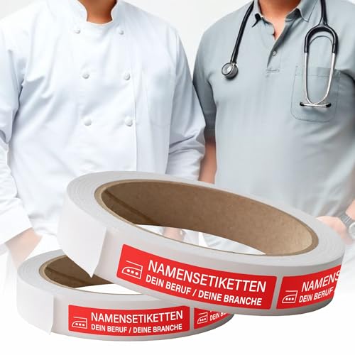 Kiwistar - 500 Namensschilder für Kleidung Rolle 6x1 cm - rot - Namensaufkleber Berufsbekleidung zum aufbügeln mit Bügeleisen - Wäscheetiketten zum aufbügeln - Wunschtext waschmaschinenfest von Kiwistar