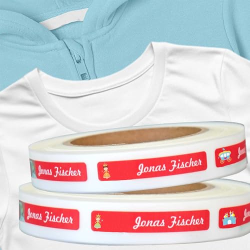 Kiwistar - Namensschilder für Kleidung Kinder personalisiert 6x1 cm Namensaufkleber Kinder Schule Kleidung mit Namen - Wäscheetiketten zum Aufbügeln - Prinzessin - Rolle ab 100 Stück - Wunschtext von Kiwistar