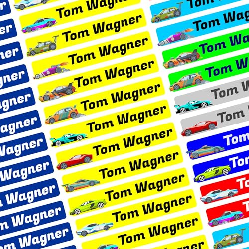 Namensaufkleber Set - Kinder - Auto - ab 54 Stück - 38x7 mm - mit Wunschtext - Name - personalisiert - Namensetiketten - für Jugendliche - Firma - Universität - Schule - Kinder - KITA von Kiwistar